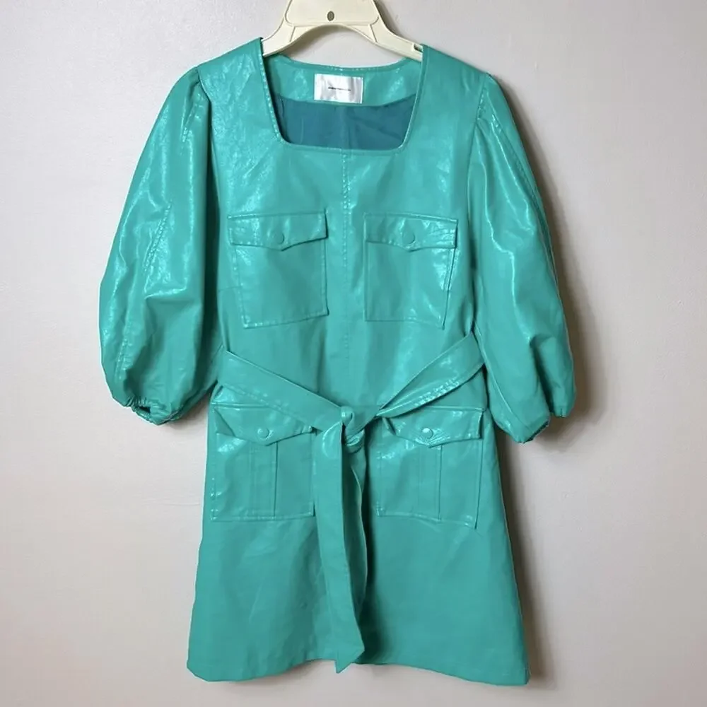 Hosbjerg Free People green Vegan Leather Mini belted Dress